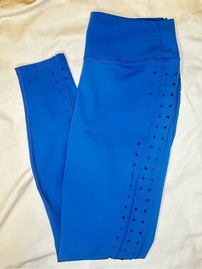 GIGI C Blue High Waisted Leggings Laser Cut Perforated Side Panel Size L